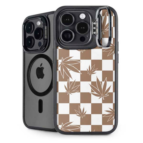 Marijuana Brown Checkered iPhone 15 Pro Kickstand Case